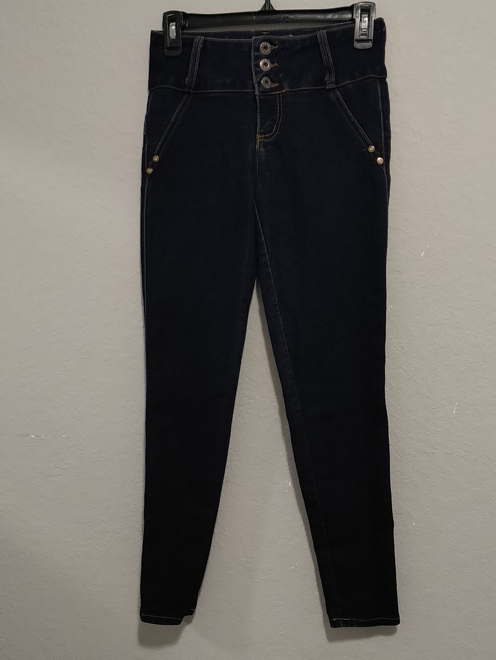 Hammer High-Rise Slim Jeans in Dark Navy with Triple-Button Waist